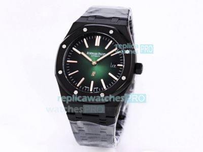 Copy Audemars Piguet Royal Oak Jumbo Extra Thin Green Dial Watch Black Case